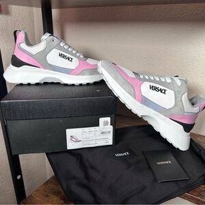 NIB Versace Women's Pink and Gray Athletic Sneakers 39 Authentic